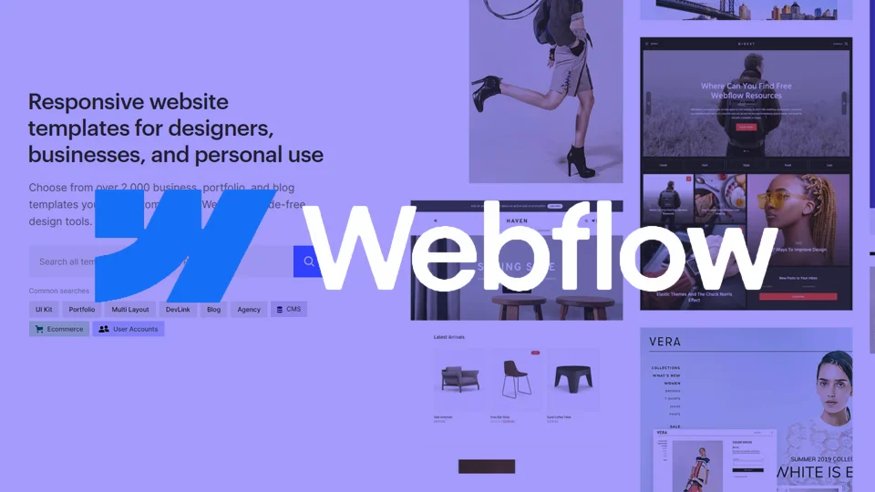 Webflow ad showing responsive website templates.