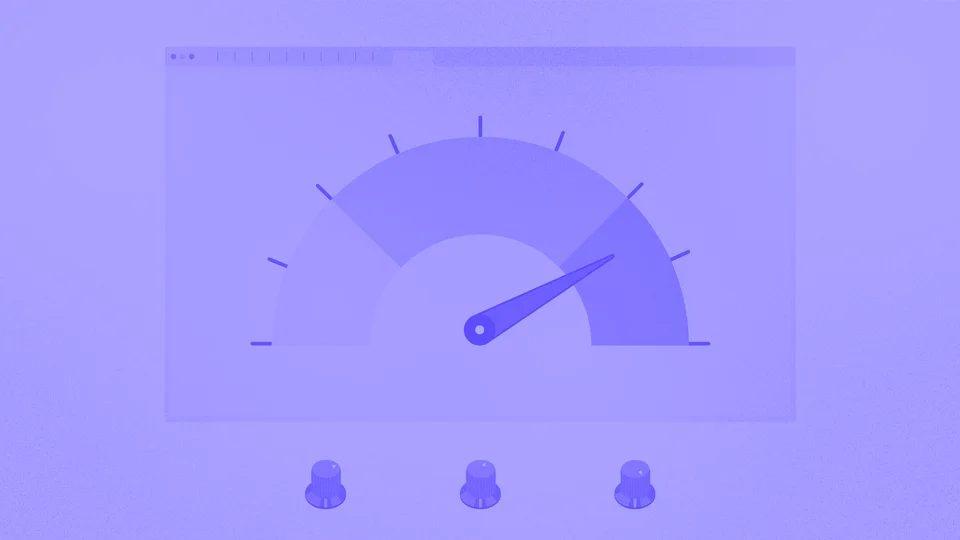 urple speedometer icon on a matching background.